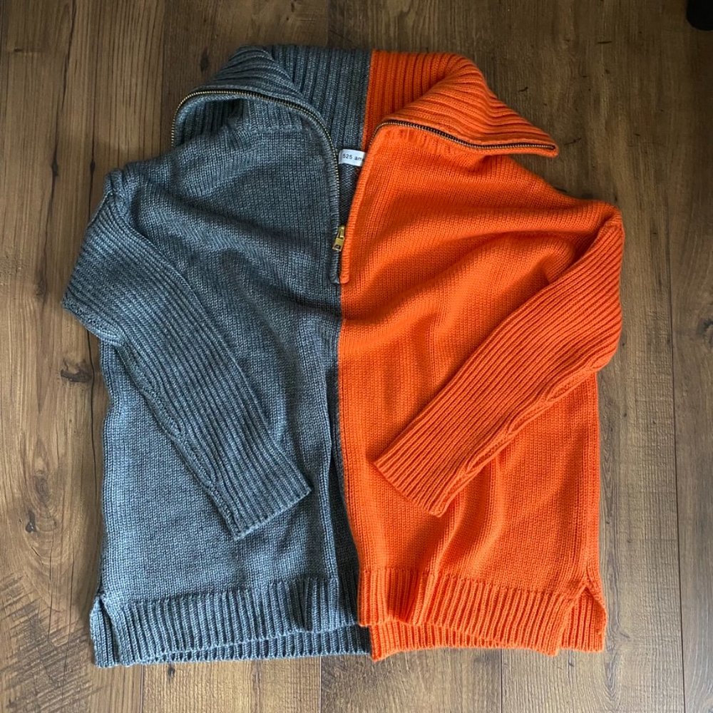 525 America Orange and Gray Quarter Zip Pullover Sweater Size Small - Picture 8 of 9